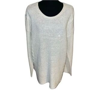 Ivory Knit Tunic Sweater Top Long Sleeve Cozy Pullover Relaxed Fit